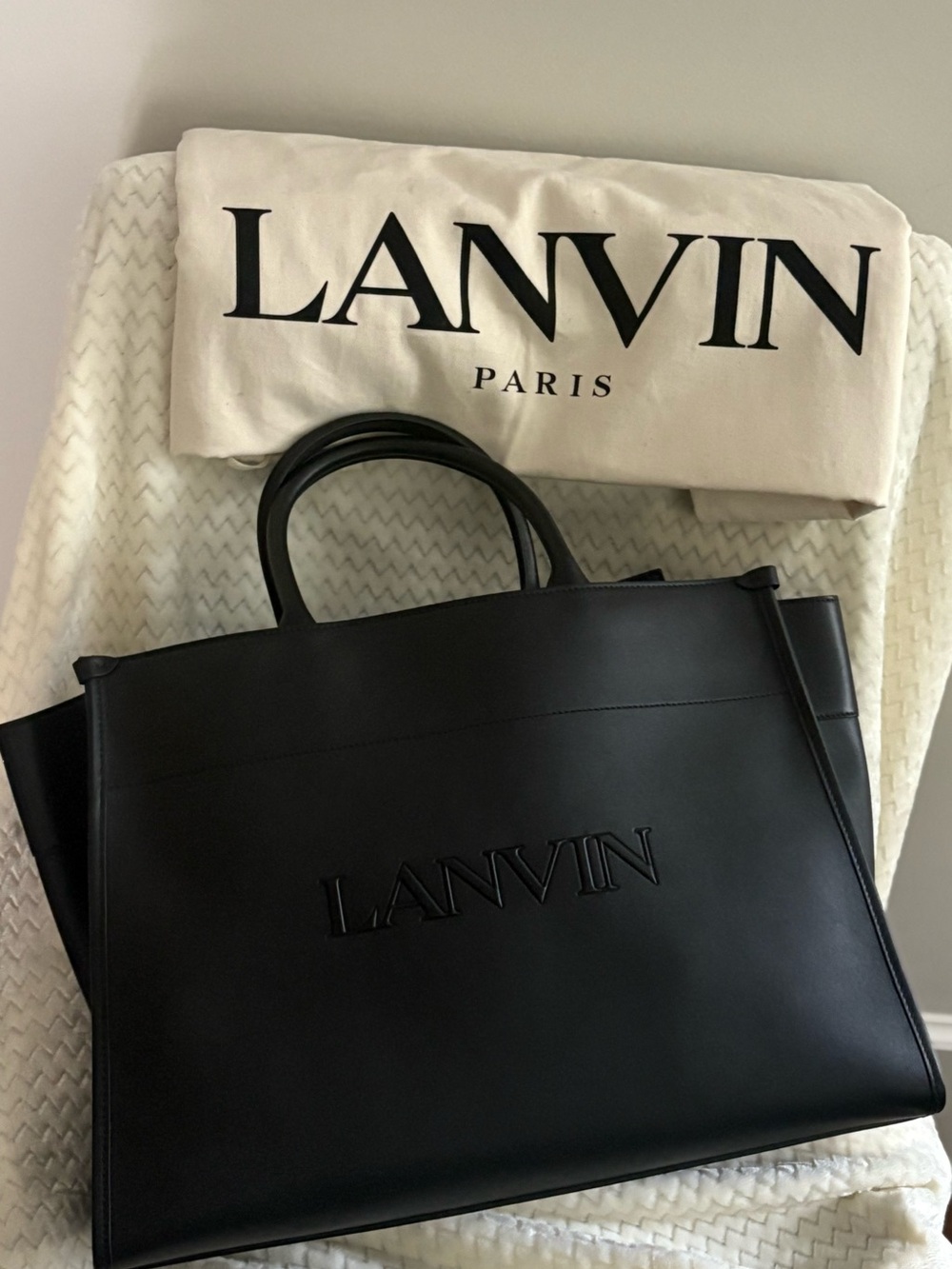 Lanvin In & Out Large Leather Tote Bag | Black | New With Tags
